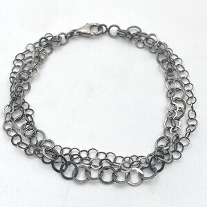 𝅺vtg Sterling Silver Multi Three Strand Circle Link Chain Bracelet 7.5”